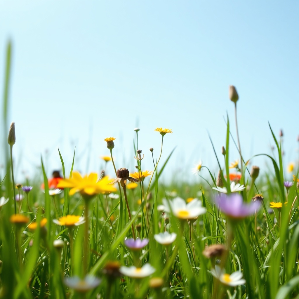 Spring meadow with a variety of wildflowers