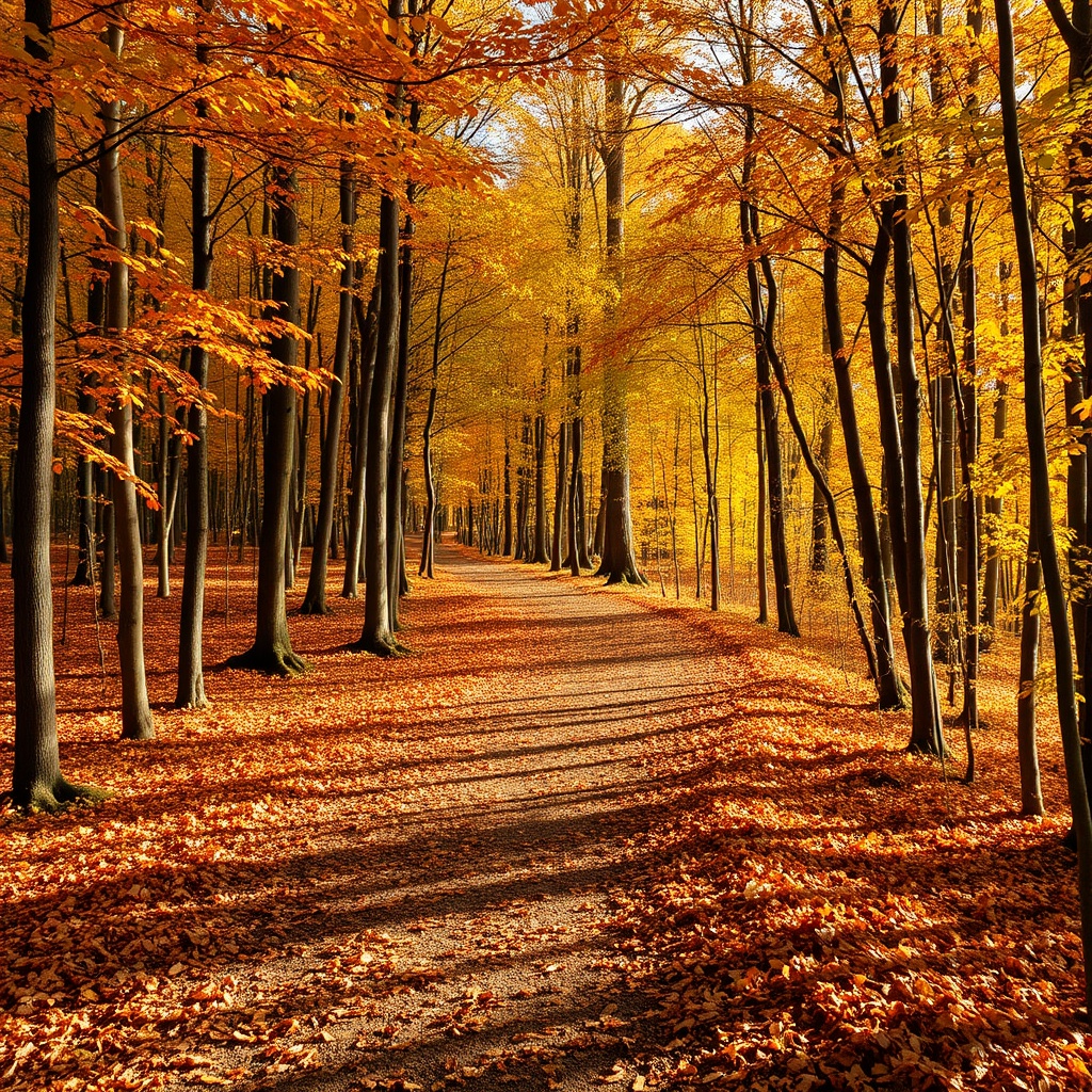 Autumn forest path with colorful foliage