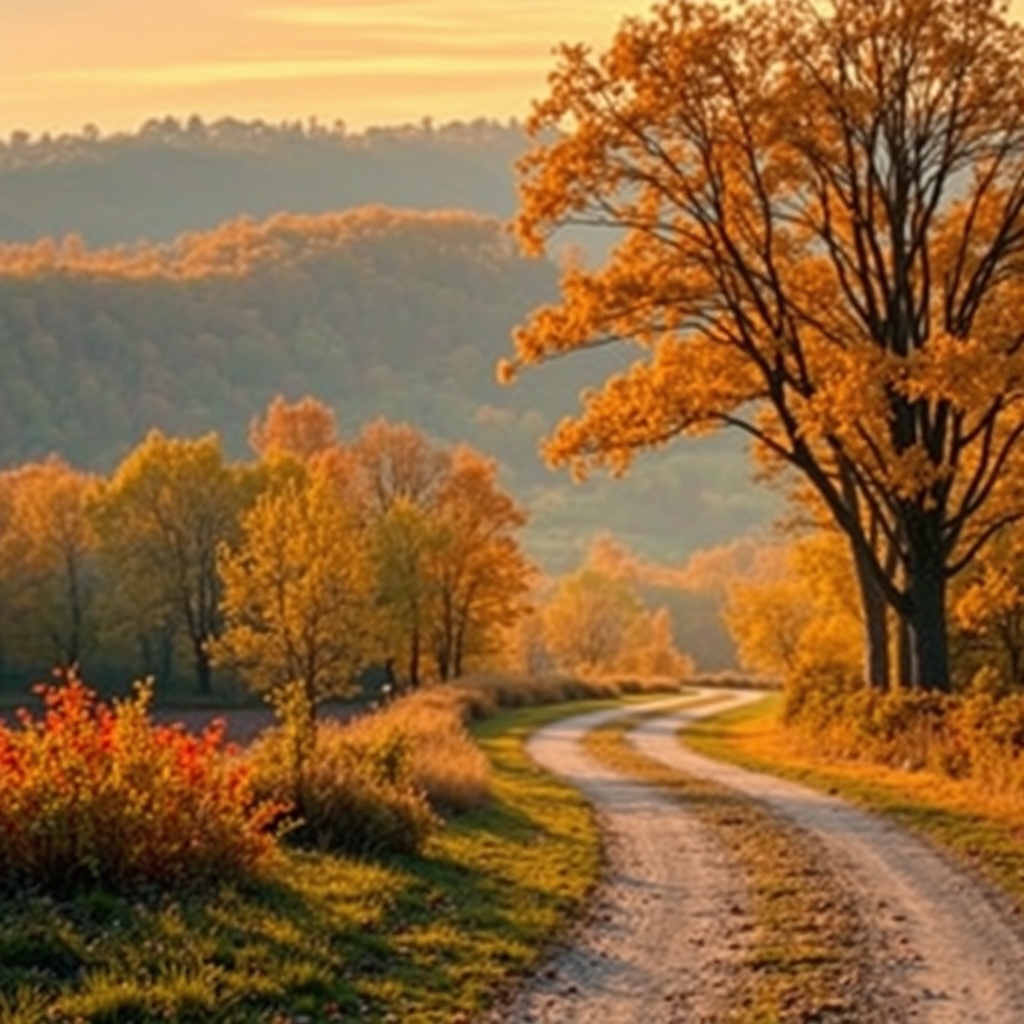 Autumn forest path with golden leaves