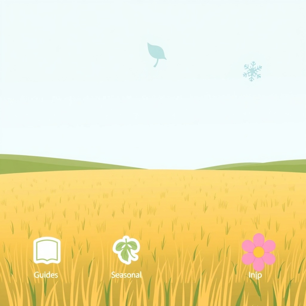 Illustration of seasonal guide icons over a field